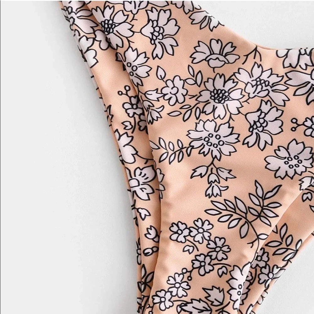 ZAFUL Women's Floral V-Wired Underwire High Leg Two Piece Bikini Set Swimsuit - Picture 9 of 13